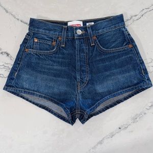 Re/Done Solid & Striped Jean Shorts Made in USA